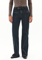Bayan Kahverengi Orta Bel Flare Denim Pantolon