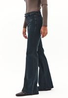 Bayan Kahverengi Orta Bel Flare Denim Pantolon