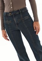 Bayan Kahverengi Orta Bel Flare Denim Pantolon