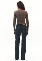 Bayan Kahverengi Orta Bel Flare Denim Pantolon
