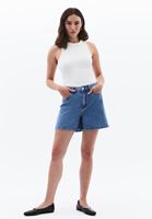 Bayan Mavi Yüksek Bel Denim Şort ( TENCEL™ )