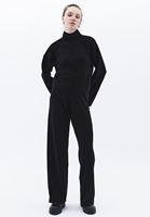Bayan Siyah Yüksek Bel Wide-Leg Triko Pantolon