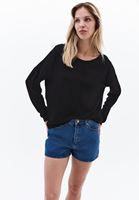 Women Black Boat Neck Knitwear Sweater