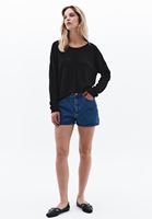 Women Black Boat Neck Knitwear Sweater
