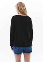 Women Black Boat Neck Knitwear Sweater