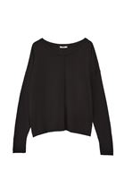 Women Black Boat Neck Knitwear Sweater