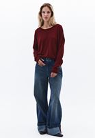 Women Bordeaux Boat Neck Knitwear Sweater