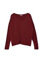 Women Bordeaux Boat Neck Knitwear Sweater
