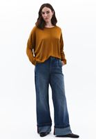 Women Brown Boat Neck Knitwear Sweater