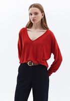 Women Red V-neck Sweater