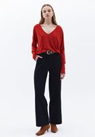 Women Red V-neck Sweater