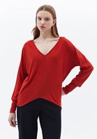 Women Red V-neck Sweater