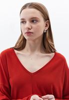 Women Red V-neck Sweater