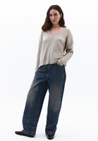 Women Beige V-Neck Knit Sweater