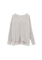 Women Beige V-Neck Knit Sweater