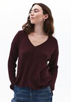 Women Bordeaux V-Neck Knit Sweater