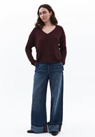 Women Bordeaux V-Neck Knit Sweater
