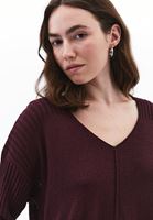 Women Bordeaux V-Neck Knit Sweater