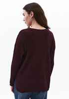 Women Bordeaux V-Neck Knit Sweater