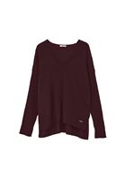 Women Bordeaux V-Neck Knit Sweater