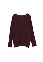 Women Bordeaux V-Neck Knit Sweater