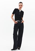 Bayan Siyah Orta Bel Straight-Fit Pantolon