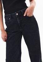 Bayan Siyah Orta Bel Straight-Fit Pantolon
