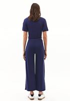Women Navy Modal Mid Waist Culotte Trousers