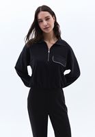 Bayan Siyah Cep Detaylı Sweatshirt ( MODAL )
