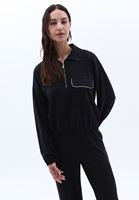 Bayan Siyah Cep Detaylı Sweatshirt ( MODAL )