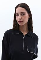Bayan Siyah Cep Detaylı Sweatshirt ( MODAL )