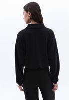 Bayan Siyah Cep Detaylı Sweatshirt ( MODAL )