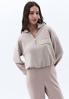 Bayan Bej Cep Detaylı Sweatshirt ( MODAL )