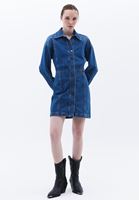 Women Blue Mini Denim Skirt with Buttons
