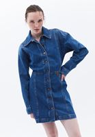 Women Blue Mini Denim Skirt with Buttons