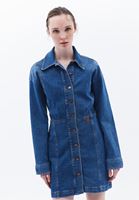 Women Blue Mini Denim Skirt with Buttons