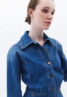 Women Blue Mini Denim Skirt with Buttons