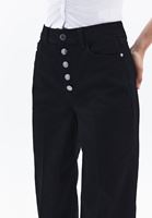 Bayan Siyah Yüksek Bel Wide-Leg Pantolon