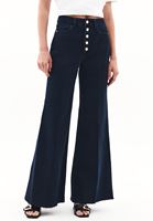 Bayan Lacivert Yüksek Bel Wide-Leg Pantolon