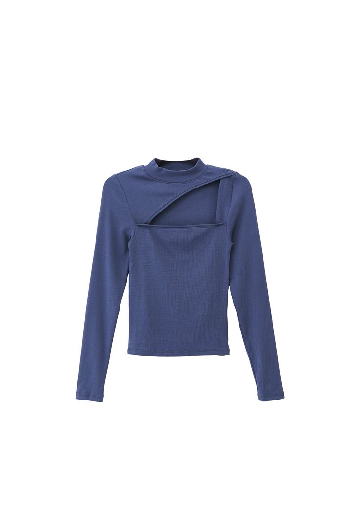 Women Blue High Neck Tshirt with Long Sleeves