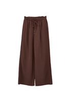 Bayan Kahverengi Keten Karışımlı Wide-Leg Pantolon