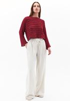 Bayan Bej Keten Karışımlı Wide-Leg Pantolon