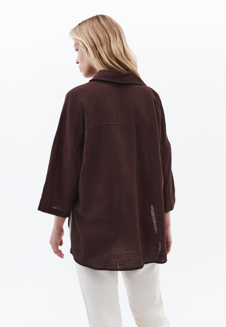 Women Brown Linen Blend Oversized Shirt