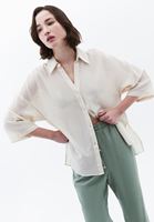 Women Beige Linen Blend Oversized Shirt