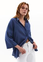 Women Blue Linen Blend Oversized Shirt