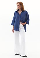 Women Blue Linen Blend Oversized Shirt