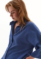 Women Blue Linen Blend Oversized Shirt
