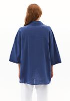 Women Blue Linen Blend Oversized Shirt