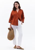 Bayan Beyaz Keten Karışımlı Carrot-Fit Pantolon