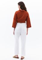 Bayan Beyaz Keten Karışımlı Carrot-Fit Pantolon